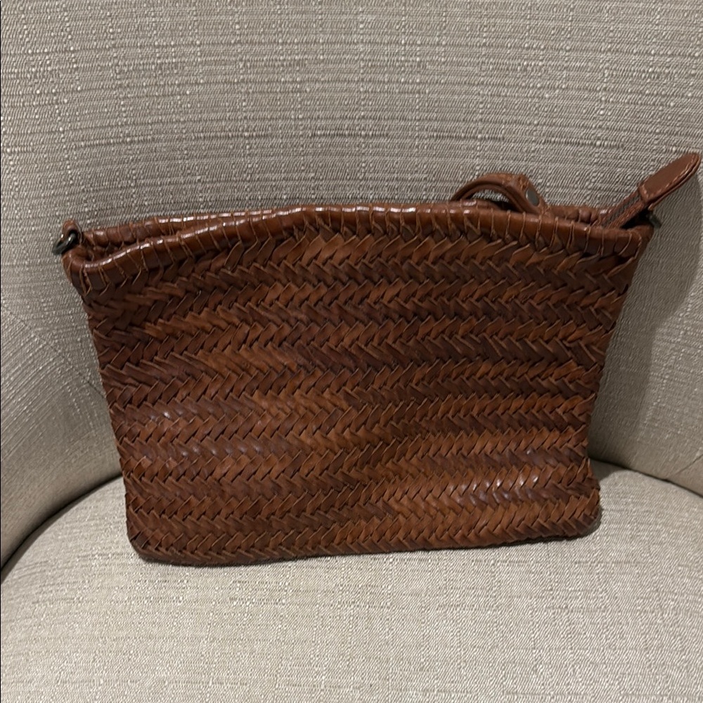 Brown Woven Leather Clutch